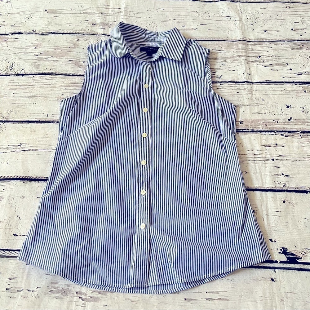 Banana Republic Factory Fitted Non-Iron Striped Sleeveless Shirt Size 10
